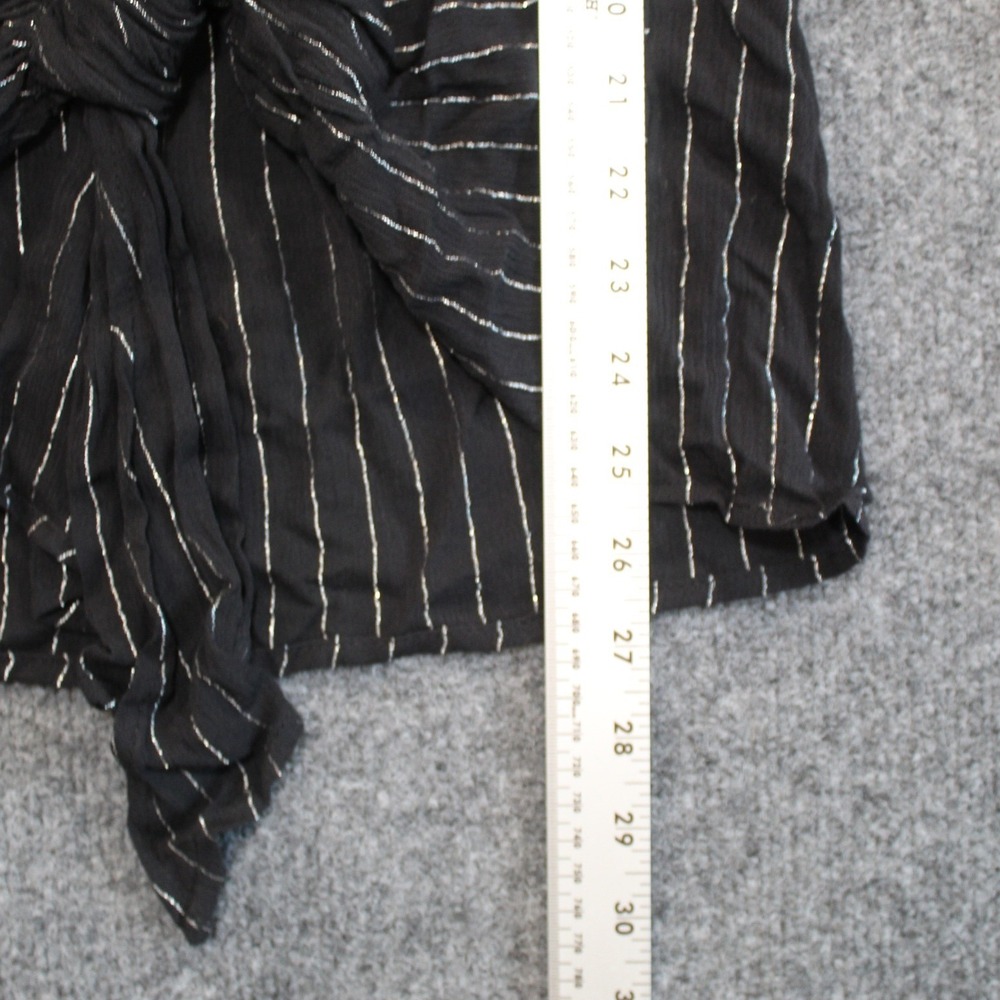 Juicy Couture Womens Black Silver Metallic Pinstripe Tie‎ Front Ruffle Top L - Picture 6 of 9